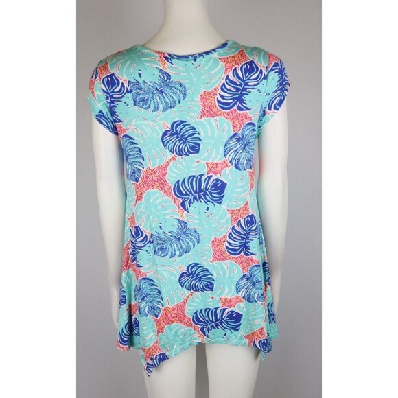 WOME'S LEAF PRINT SHORT SLEEVE TUNIC TOP - CASEY KEY - SIZE PM - STRETCH - Picture 6 of 9